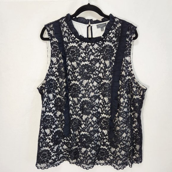 THE LIMITED Plus Sleeveless Ruffle Lace Top Size 2X Black/White Color LIKE NEW! - Picture 5 of 16